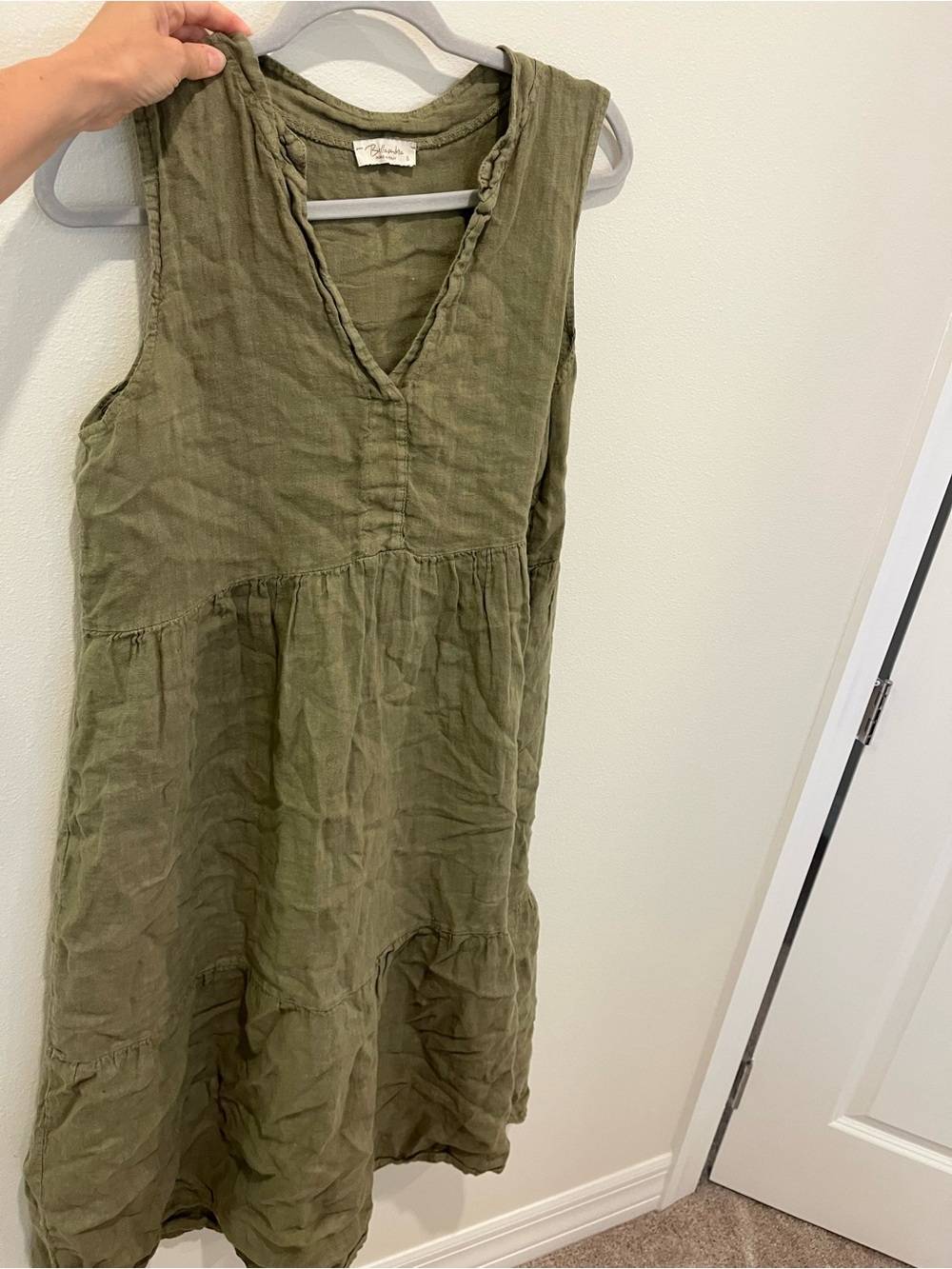 Sleeveless Olive Tiered Midi Dress